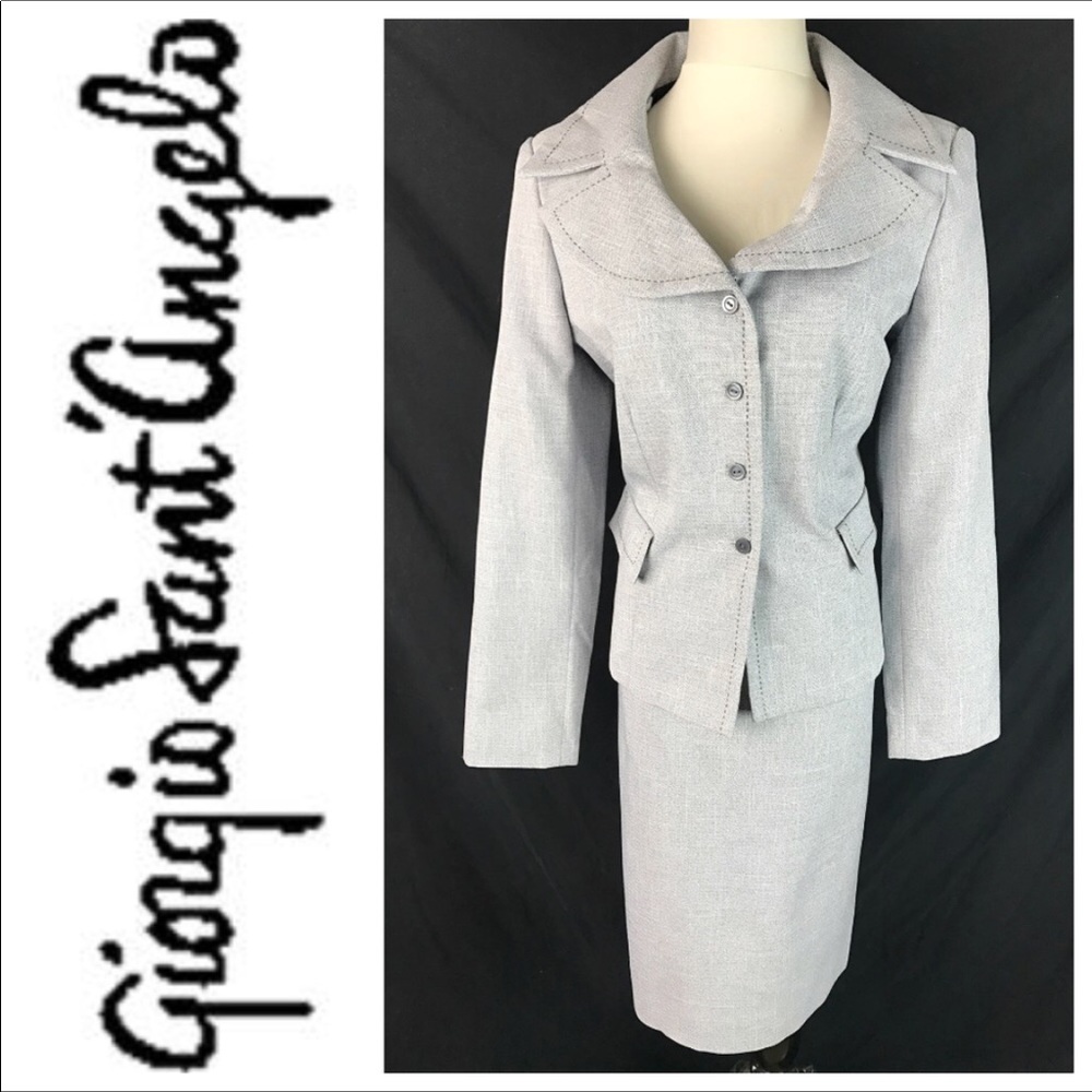 Giorgio Sant Angelo Gray Blue White Skirt Suit 14
